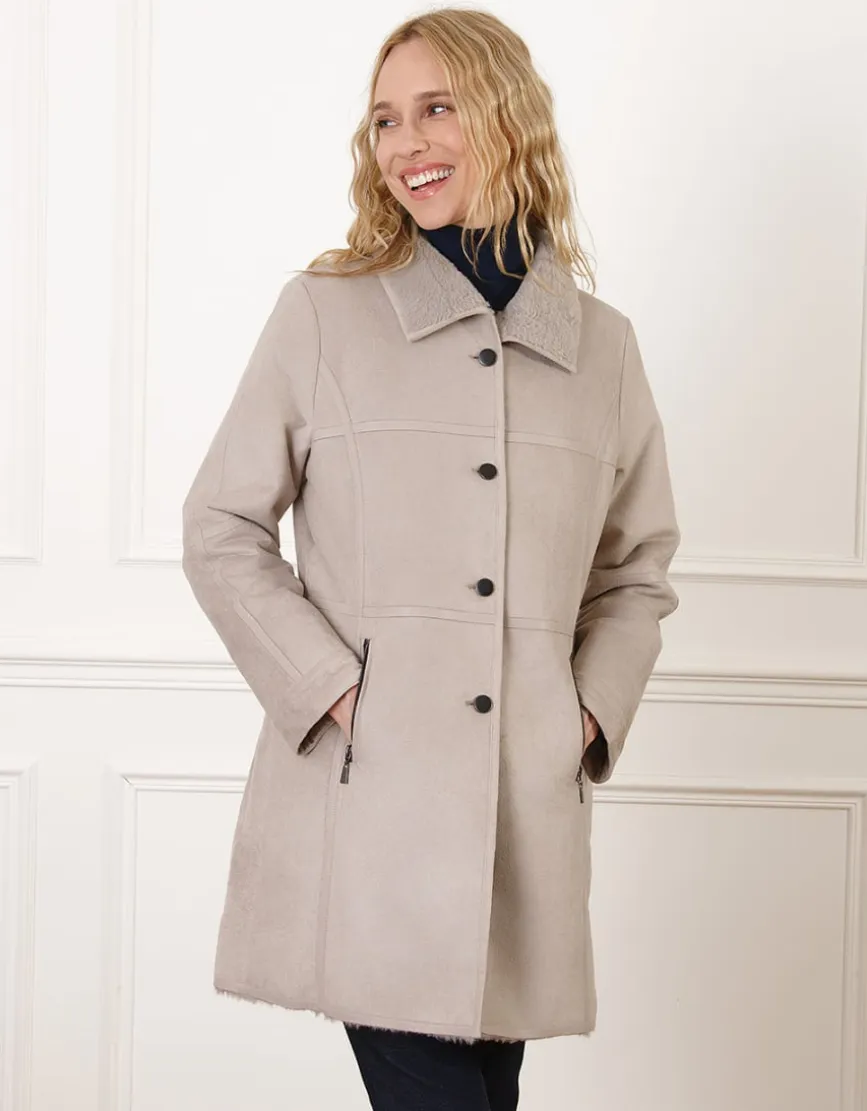 Manteau peau lainée taupe