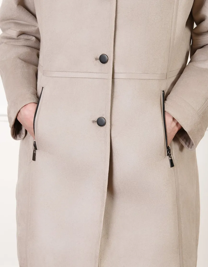 Manteau peau lainée taupe