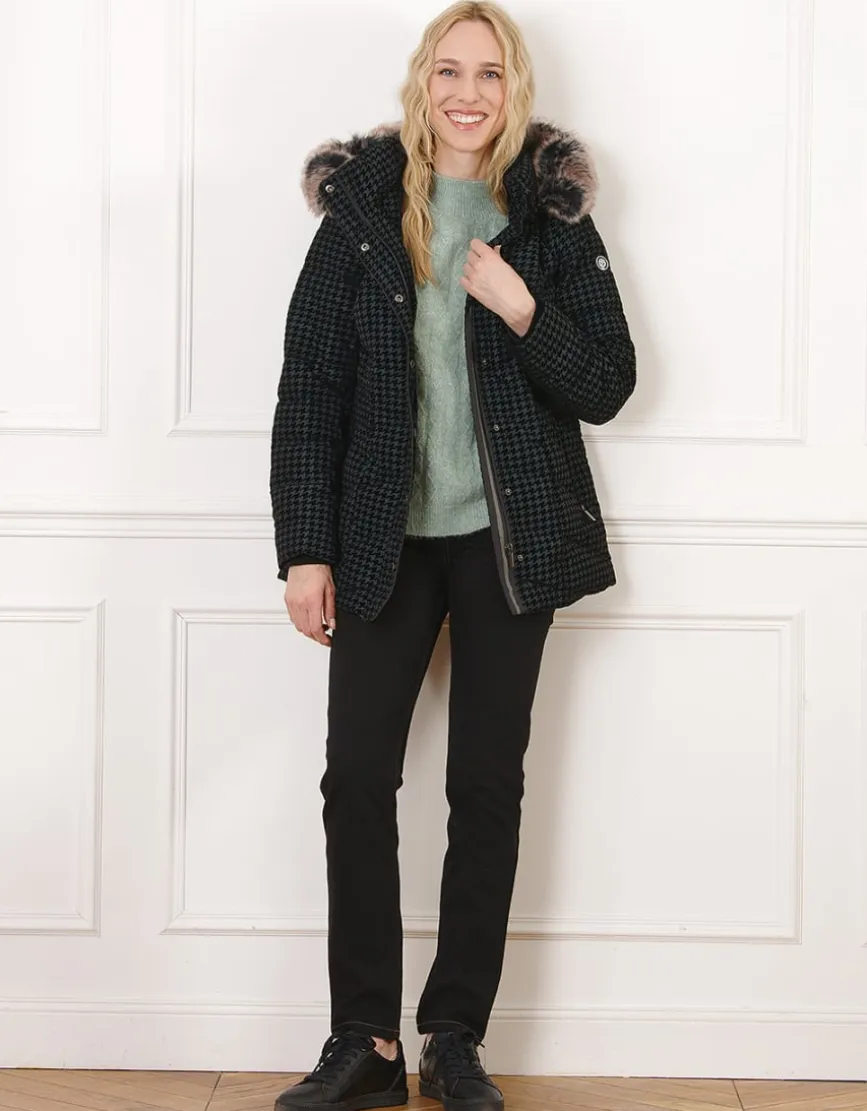 Parka noire pied de poule