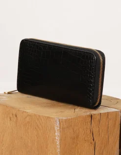 Portefeuille noir croco