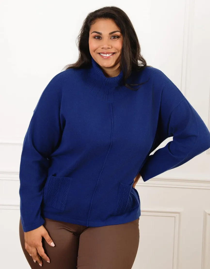 Pull chaud col roulé bleu