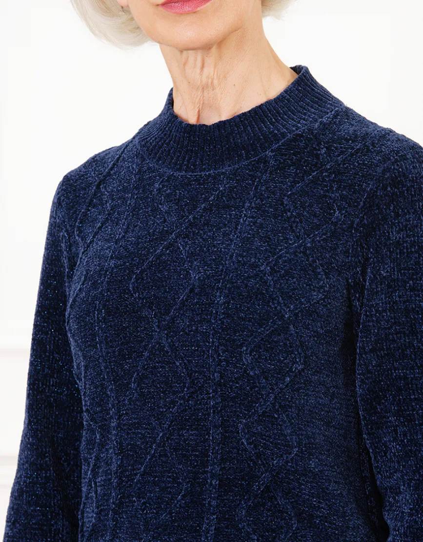 Pull chenille bleu marine