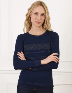 Pull col rond bleu marine