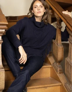 Pull col roulé marine