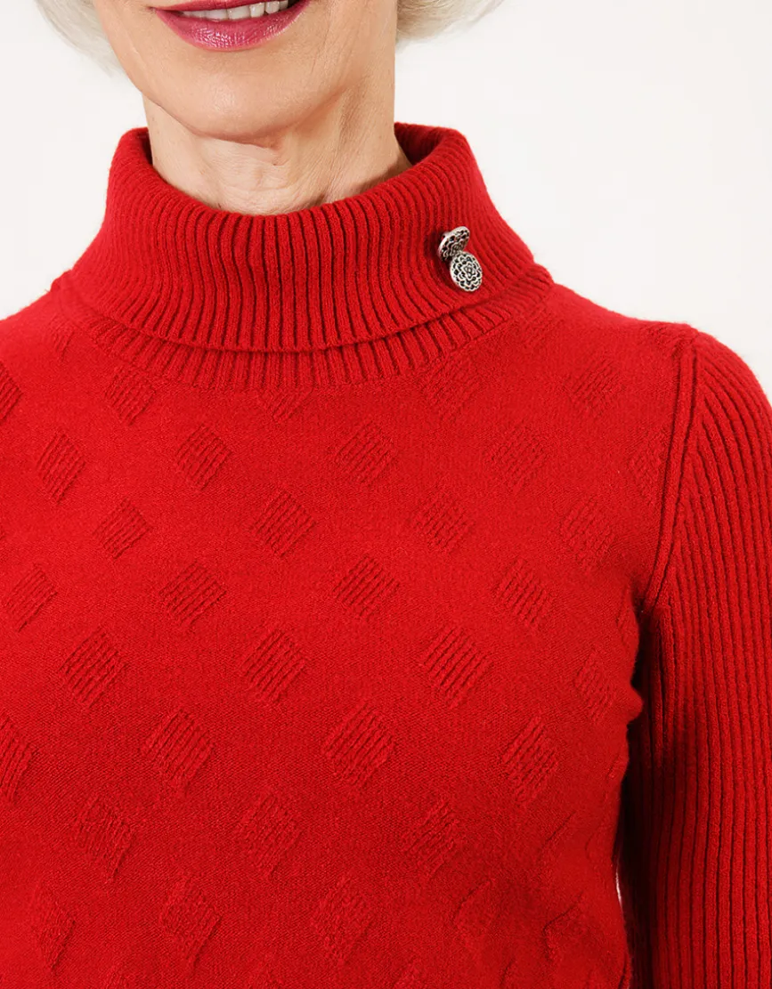 Pull col roulé rouge