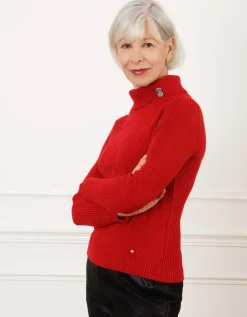 Pull col roulé rouge