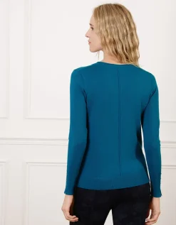 Pull col V bleu canard