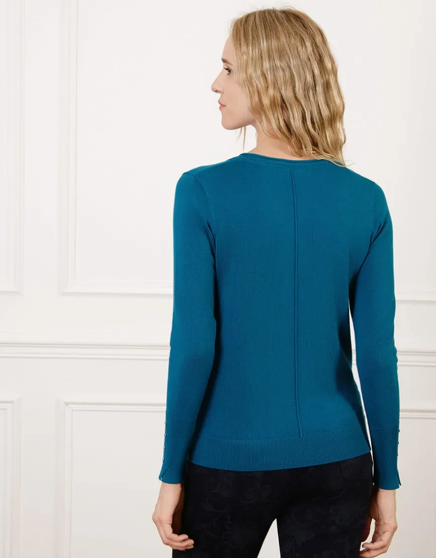 Pull col V bleu canard