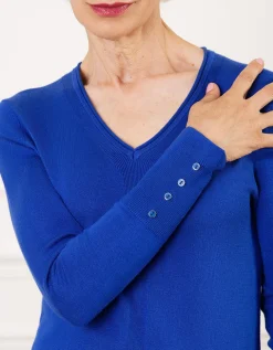 Pull col V bleu roi