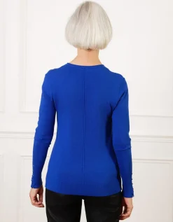 Pull col V bleu roi