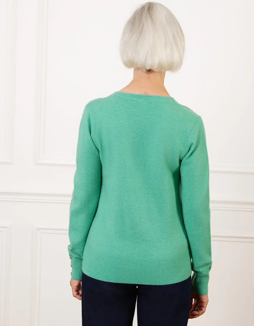 Pull col V laine vert