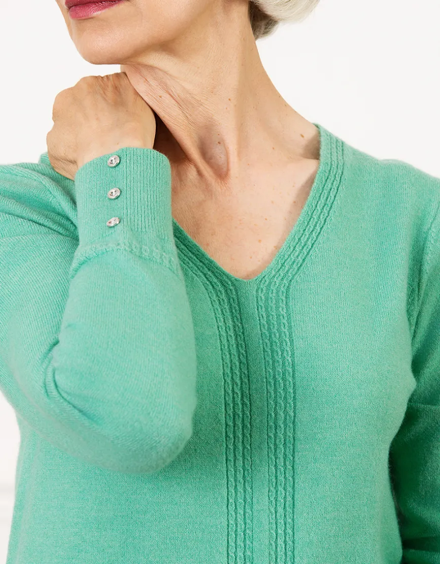 Pull col V laine vert