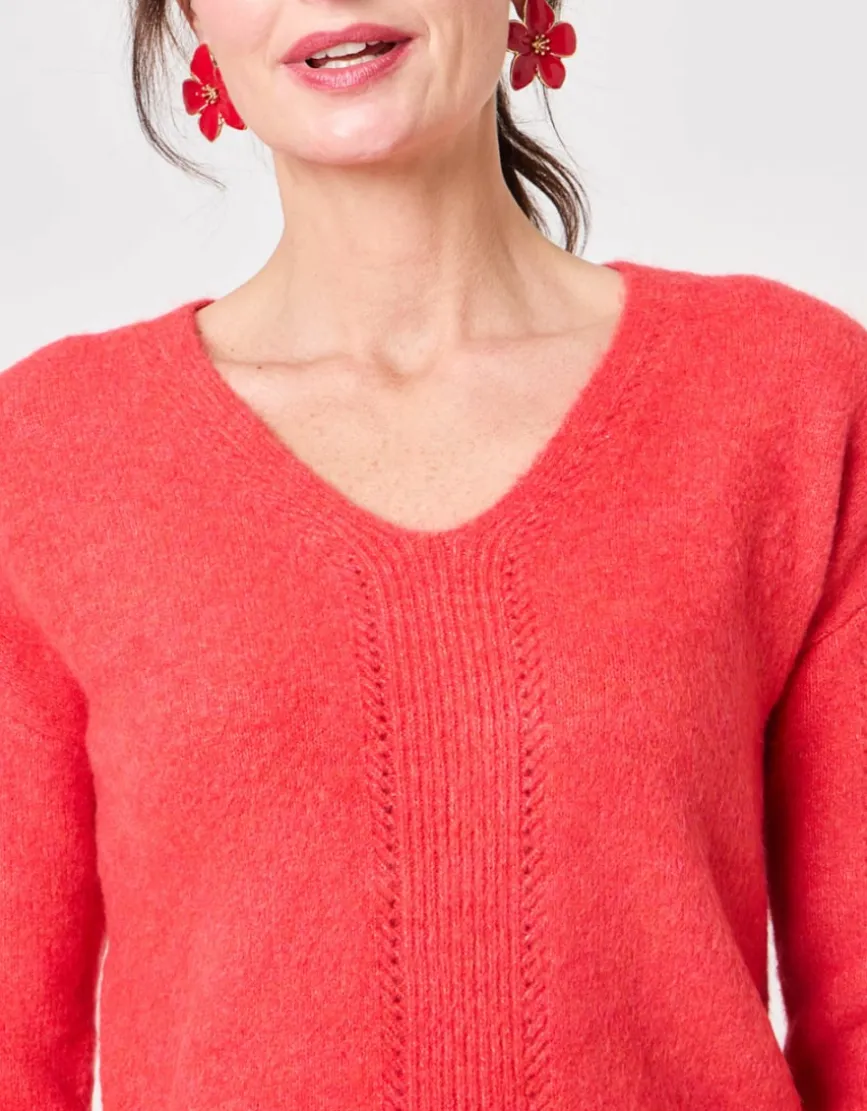 Pull col V rouge