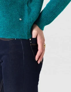 Pull col V vert émeraude
