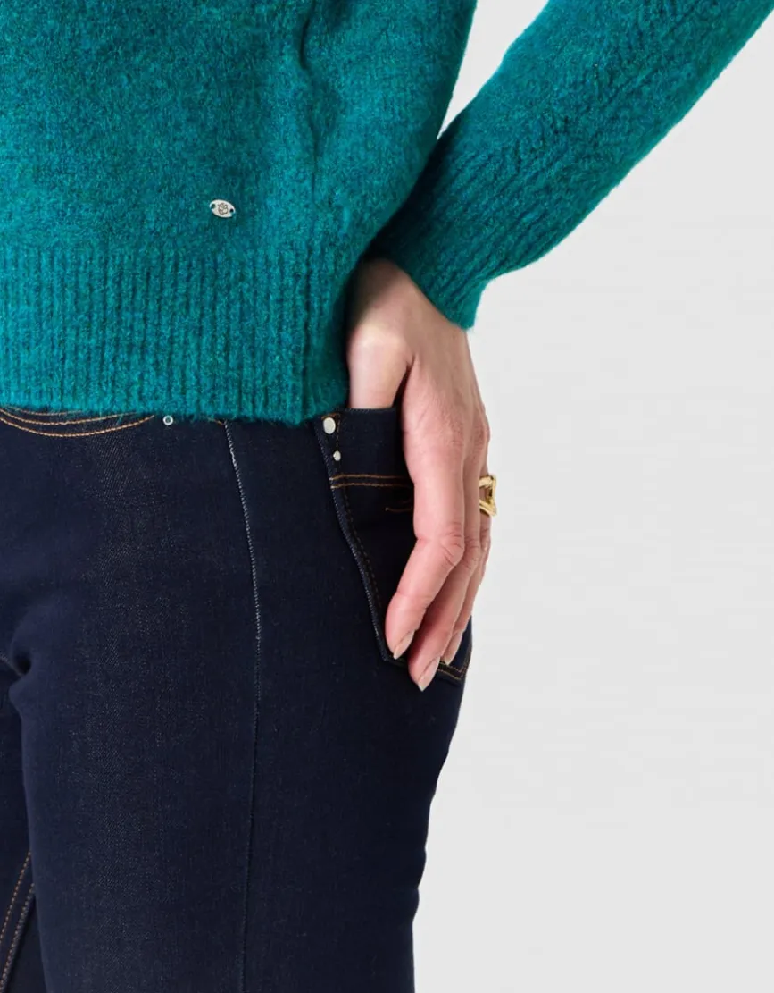 Pull col V vert émeraude