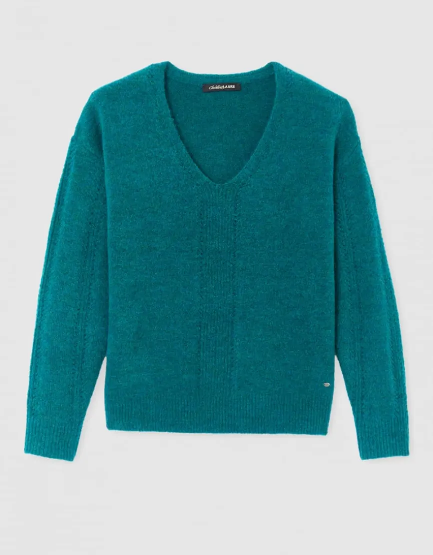 Pull col V vert émeraude