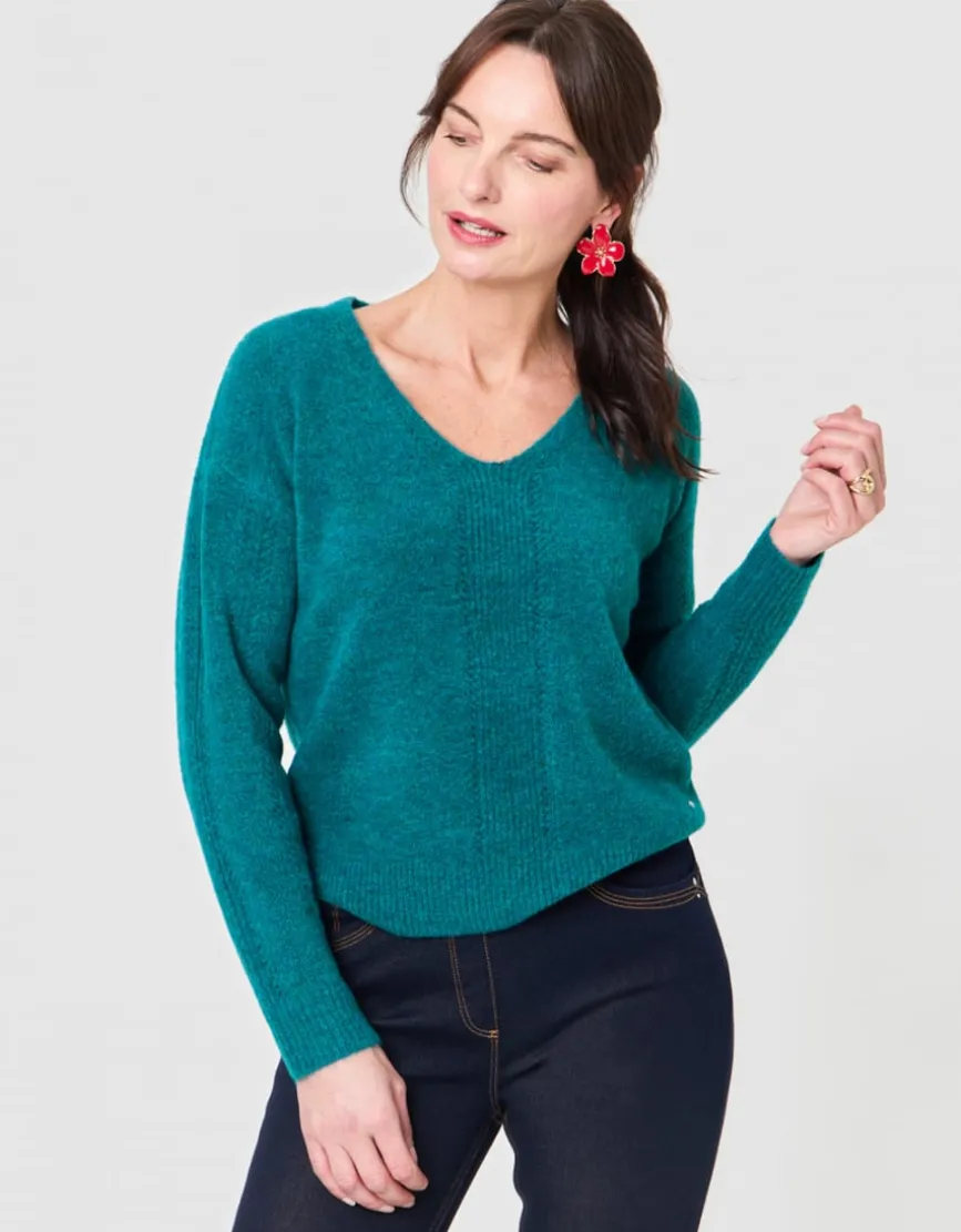 Pull col V vert émeraude