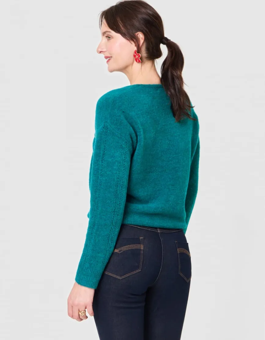 Pull col V vert émeraude