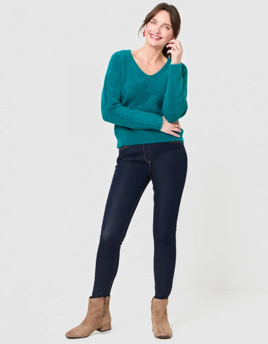 Pull col V vert émeraude