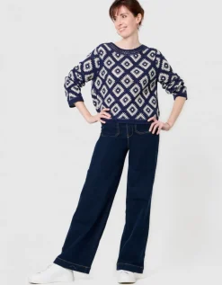 Pull crochet coton bleu