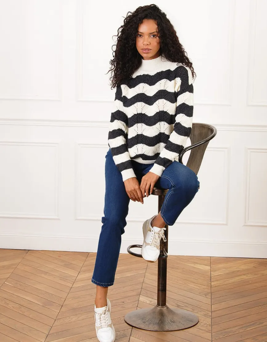 Pull écru maille ajourée