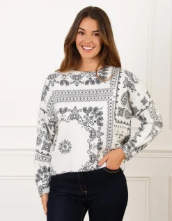 Pull écru motif cachemire