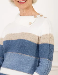 Pull duveteux bleu rayé