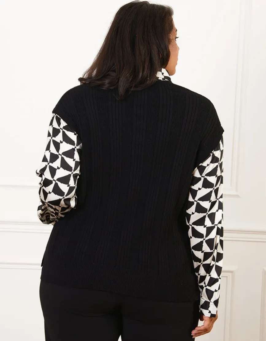 Pull 2 en 1 noir motif