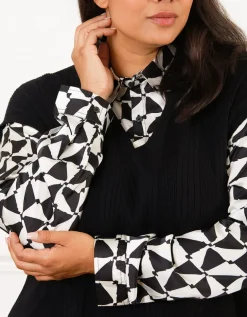 Pull 2 en 1 noir motif