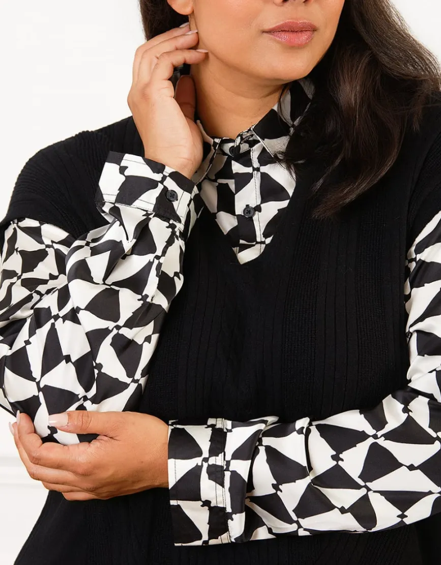 Pull 2 en 1 noir motif