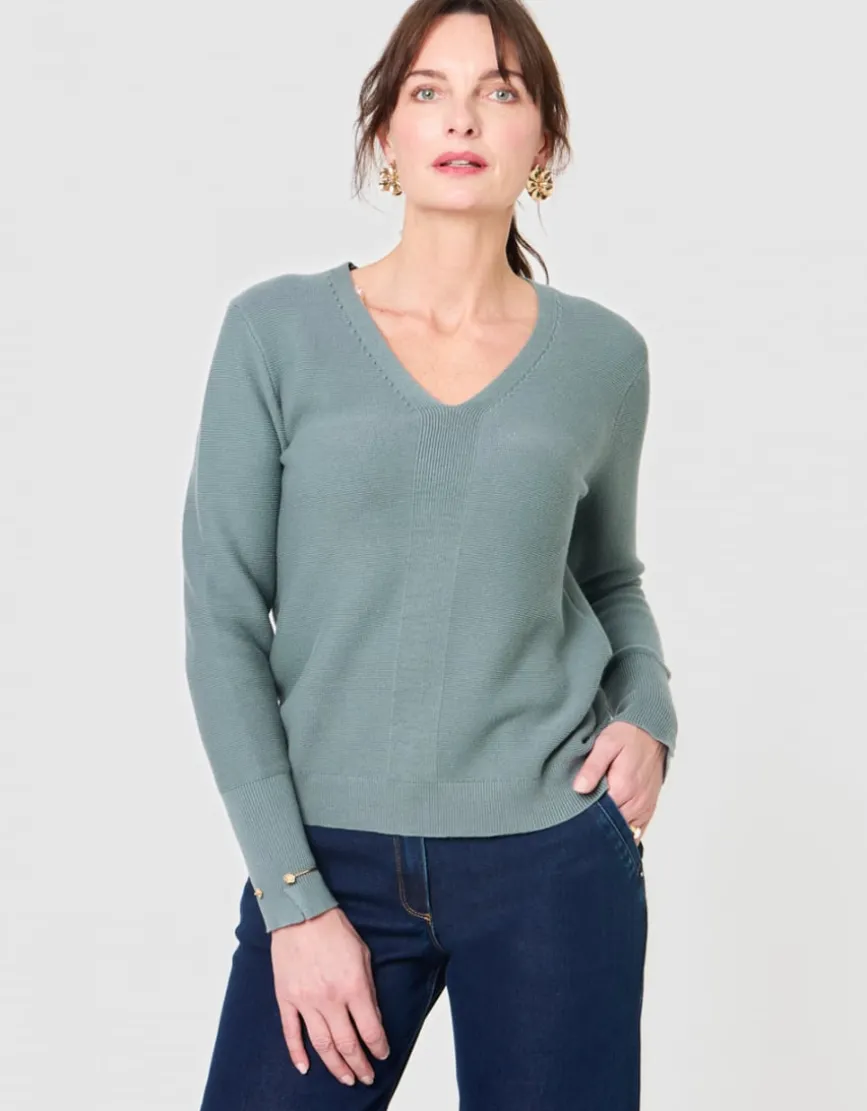 Pull fantaisie coton kaki
