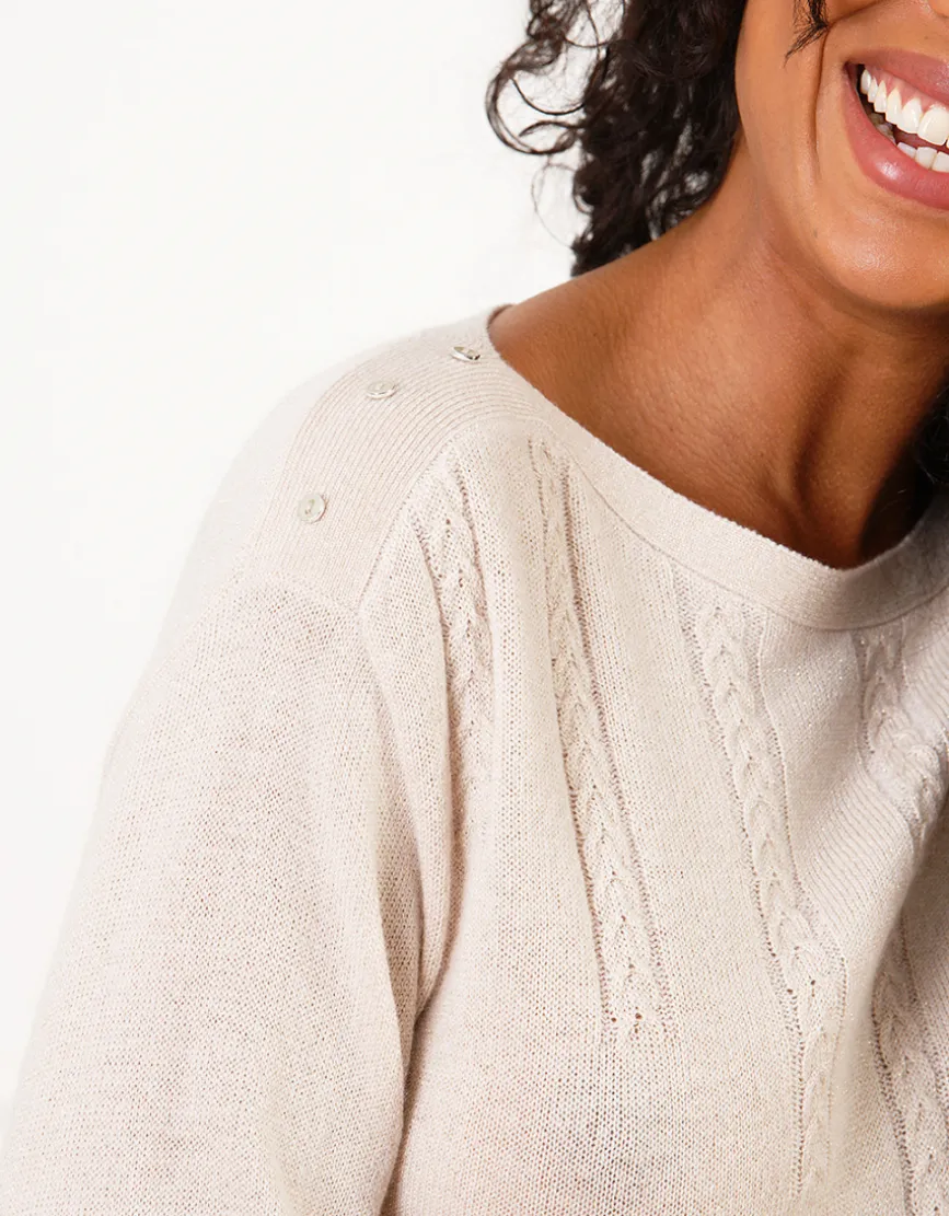 Pull laine torsades beige