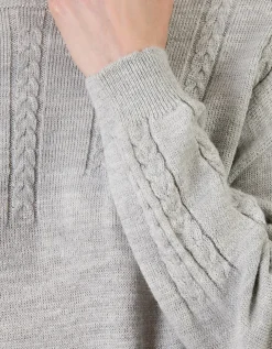 Pull laine torsades gris