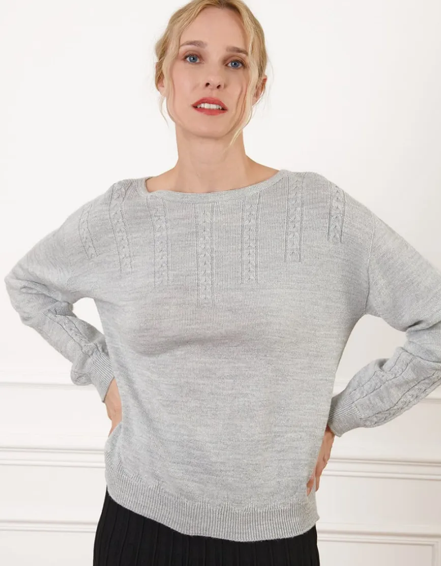 Pull laine torsades gris