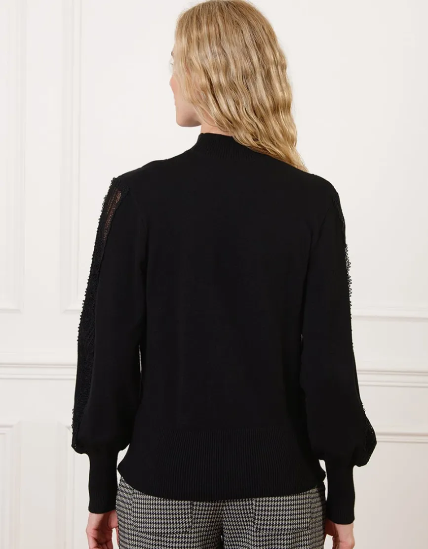 Pull maille dentelle noir