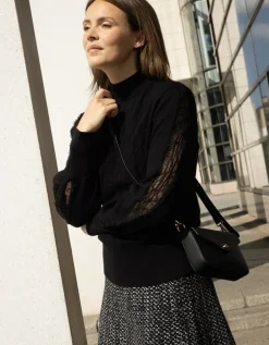 Pull maille dentelle noir