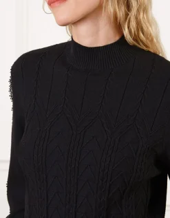 Pull maille dentelle noir