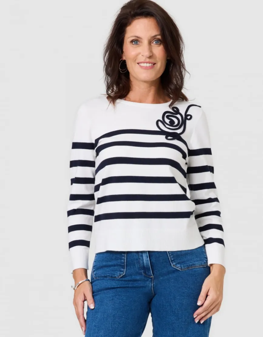 Pull marinière brodé écru
