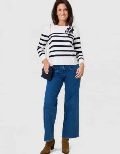 Pull marinière brodé écru