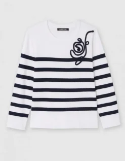 Pull marinière brodé écru