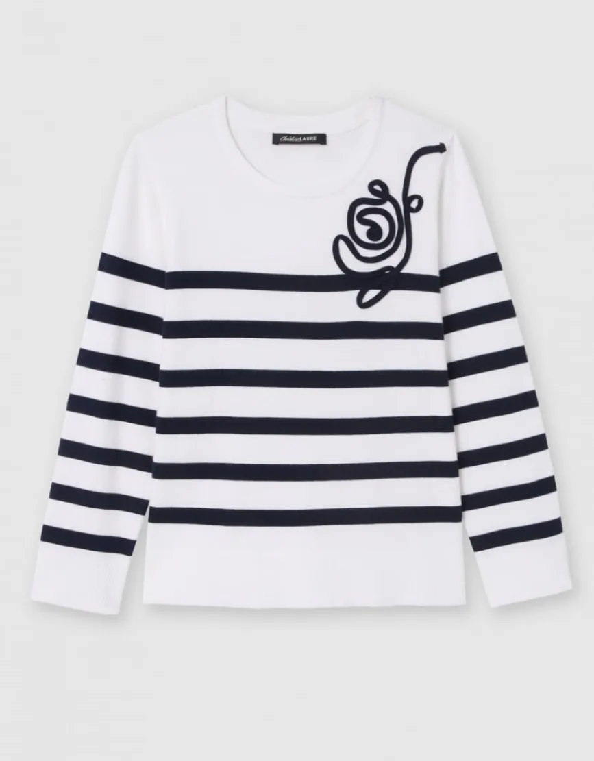 Pull marinière brodé écru