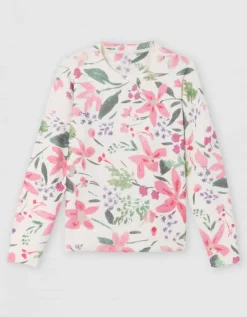 Pull motif floral écru