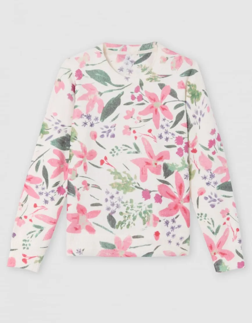 Pull motif floral écru
