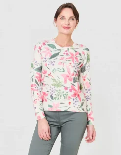 Pull motif floral écru