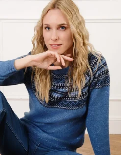 Pull motif jacquard bleu