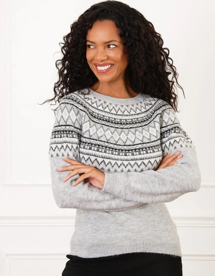 Pull motif jacquard gris