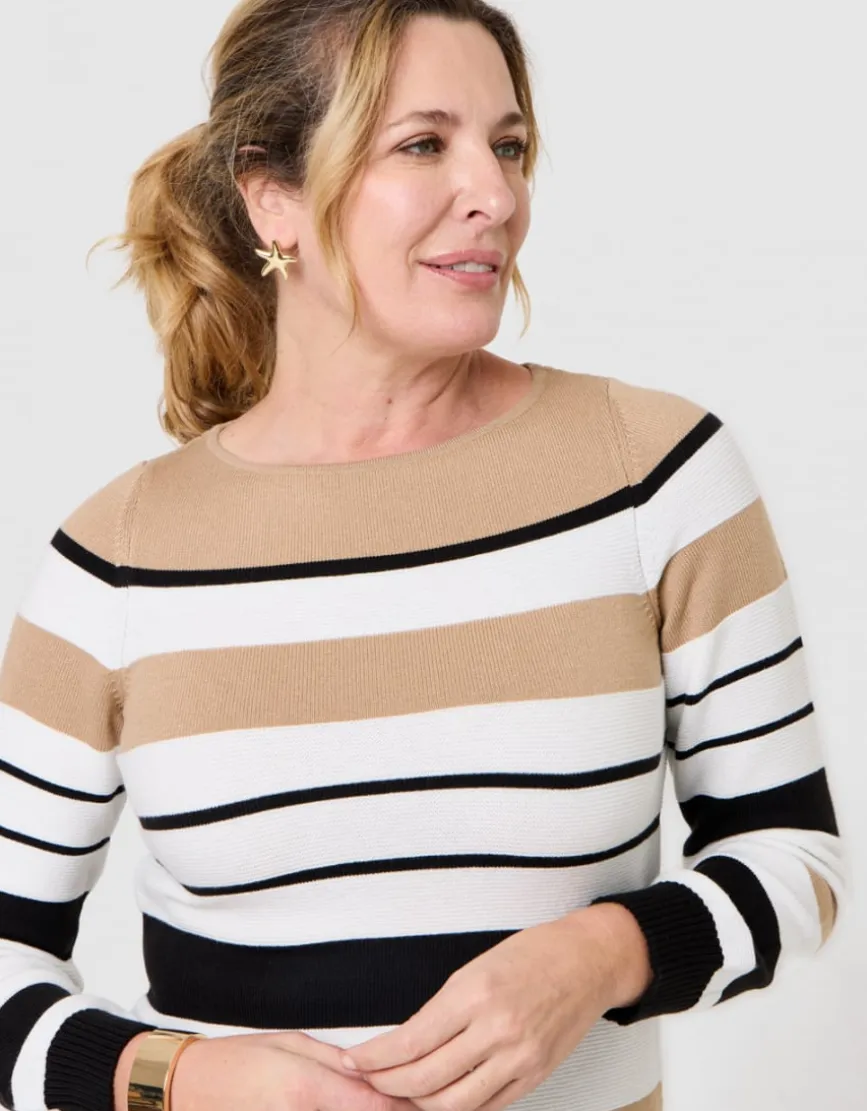 Pull rayures beige