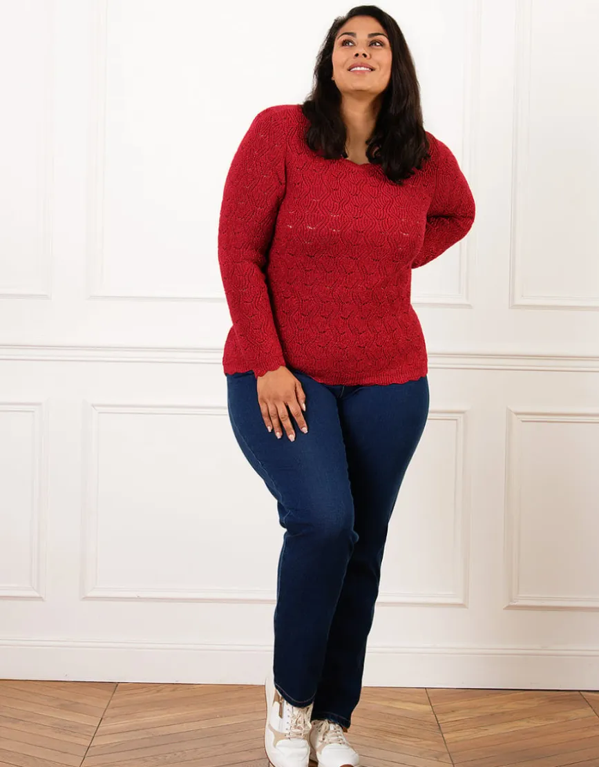 Pull rouge ajouré