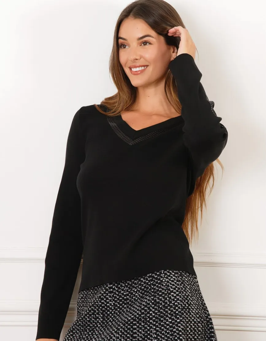 Pull V sequins noir