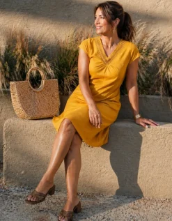 Robe gaze coton ocre